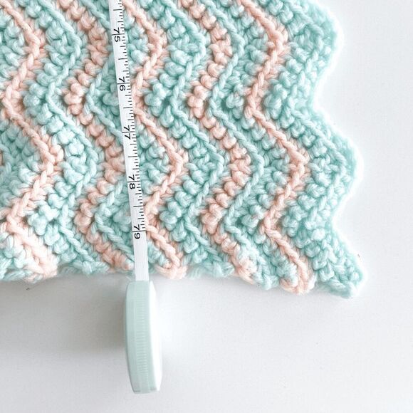 Granny Blanket Throw Crochet Knit Striped Pastel Bue/Green Peach Size 46.5x79 - Picture 7 of 11